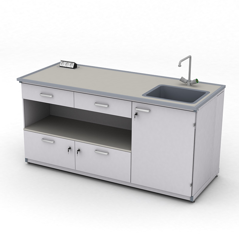 Cтіл демонстраційний лабораторний ЕКСПЕРТ з розетками, шухлядами та мийкою, 1800х750х900 мм, HPL-пластик з бортиком, арт. 141-08.534Б